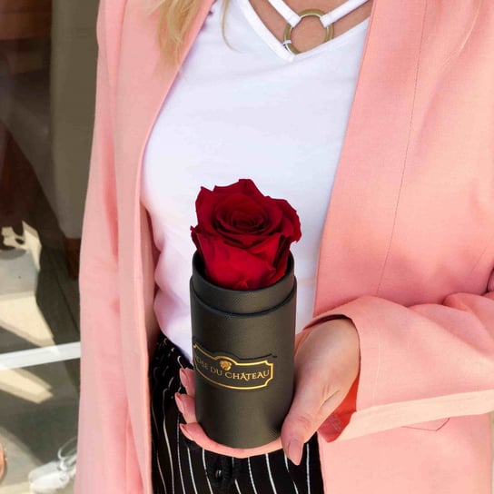 Czerwona Wieczna Róża w Czarnym Mini Flowerboxie / Rose du Château Rose du Château