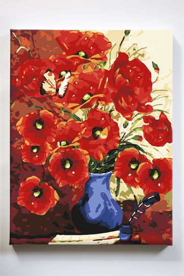 Czerwone maki, kwiaty, kompozycja, malowanie po numerach, blejtram Akrylowo