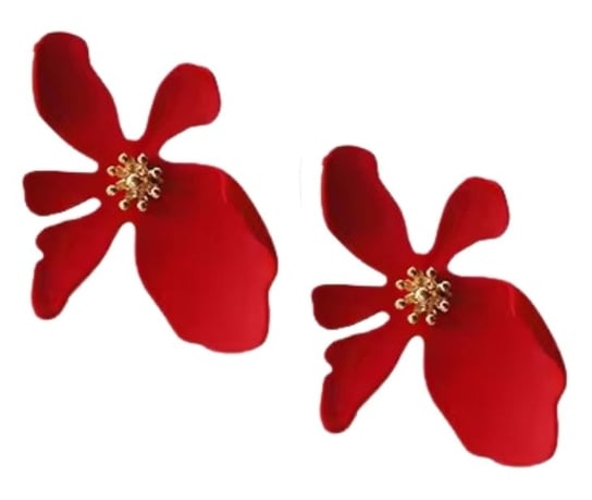 Czerwone matowe kolczyki kwiatowe MAKI dodatek uniwersalna biżuteria KOKONET