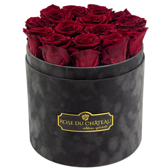 Czerwone Wieczne Róże Antracytowy Flokowany Flowerbox Rose du Château