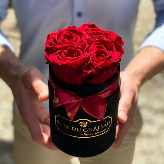 Czerwone Wieczne Róże Czarny Flokowany Baby Flowerbox Rose du Château