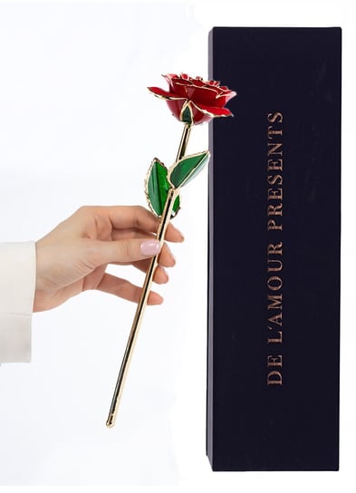 Czerwono-Złota Prawdziwa Róża W Glazurze Prezent Dla Niej Dziewczyny Żony Na Walentynki De L'amour Presents