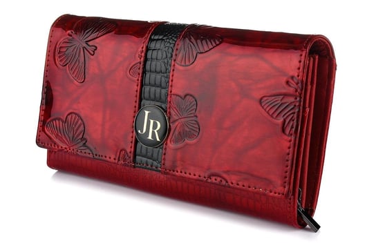 Czerwony J.Rosso damski portfel na suwak skóra lakier motyle W39 czerwony Julia Rosso