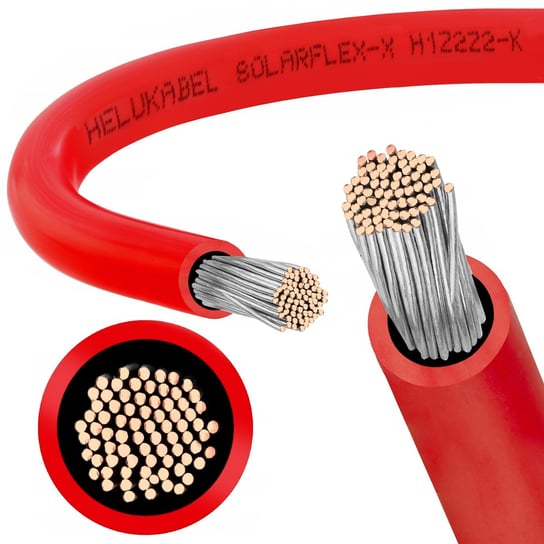 Czerwony kabel solarny do systemów fotowoltaicznych 4mm² - SOLARFLEX-X H1Z2Z2-K Made in Germany 1 m HELUKABEL