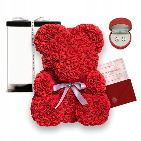 Czerwony Miś Z Róż Z Kokardką 40 cm Prezent Dla Niej Dziewczyny Na Walentynki De L'amour Presents