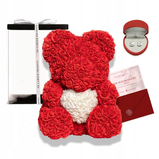 Czerwony Miś Z Róż Z Sercem 40 cm Prezent Dla Niej Dziewczyny Na Walentynki De L'amour Presents