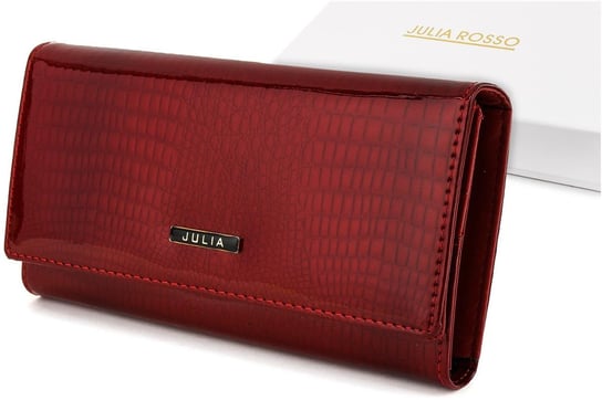 Czerwony piękny damski portfel skórzany Julia Rosso suwak F67 czerwony Julia Rosso
