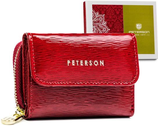 Czerwony portfel damski z lakierowanej skóry naturalnej, Peterson Peterson