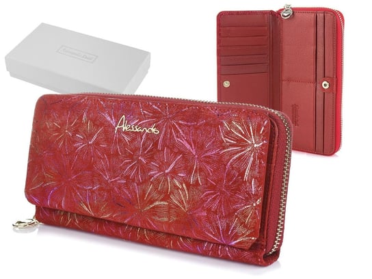 Czerwony portfel skórzany duży premium Alessandro kopertówka V22 czerwony Alessandro Paoli