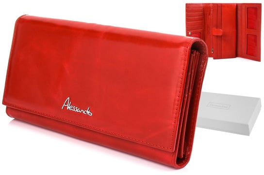 Czerwony portfel skórzany licowy duży premium Alessandro V17 czerwony Alessandro Paoli