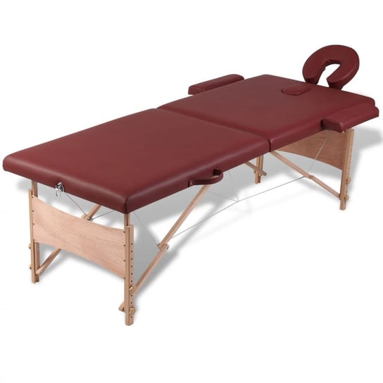 Czerwony składany stół do masażu 2 strefy z drewnianą ramą vidaXL