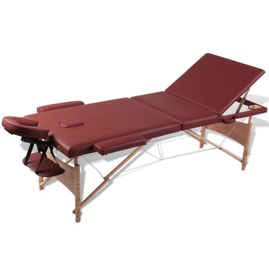 Czerwony składany stół do masażu 3 strefy z drewnianą ramą vidaXL