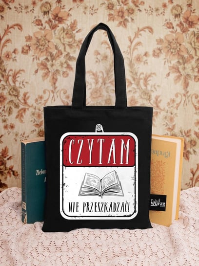 CZYTAM – NIE PRZESZKADZAĆ / torba na książki / bawełniana / czarna Nadwyraz.com