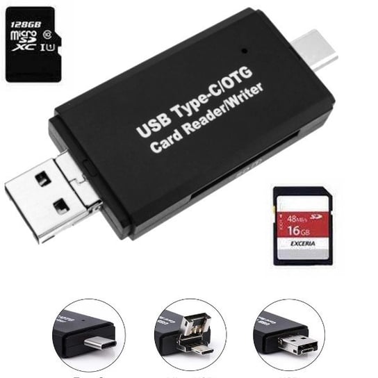 Czytnik kart pamięci SD micro SD adapter USB 2.0 + USB-C + Micro USB Inna marka