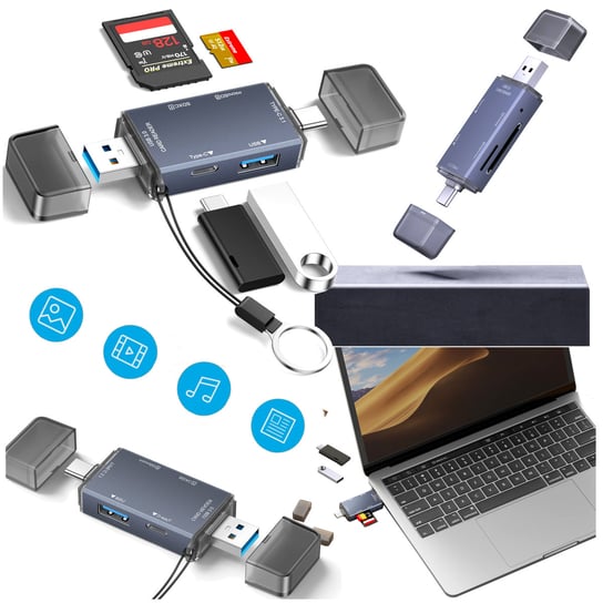 Czytnik kart pamięci USB-C USB 3.0 hub PRO 6w1 SD/MicroSD TF plug and play Bounn
