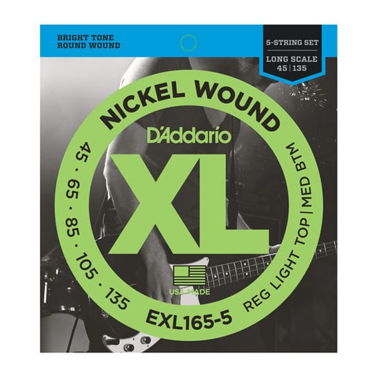 D'Addario EXL165-5 Custom Light 45-135 - Struny do gitary basowej D'Addario