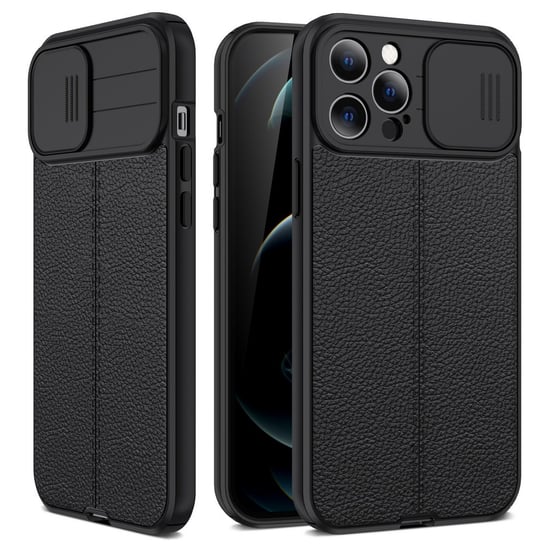 D-Pro - CamShield Leather TPU Case etui z przysłoną kamery do iPhone 14 Pro (Black) D-pro
