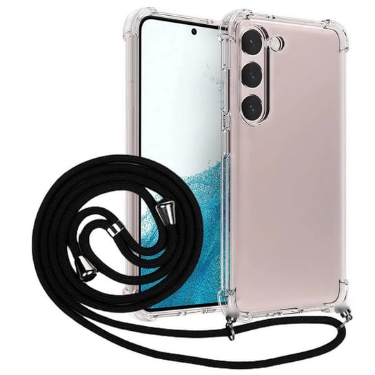 D-Pro Crossbody TPU etui na sznurku z paskiem na ramię do Samsung Galaxy S23+ Plus (Crystal+Black) D-pro