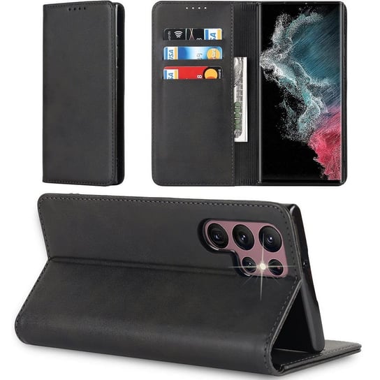 D-Pro Flip Cover Wallet Case Etui Z Klapką Magnetyczną Portfel Samsung Galaxy S22 Ultra (Black) D-pro