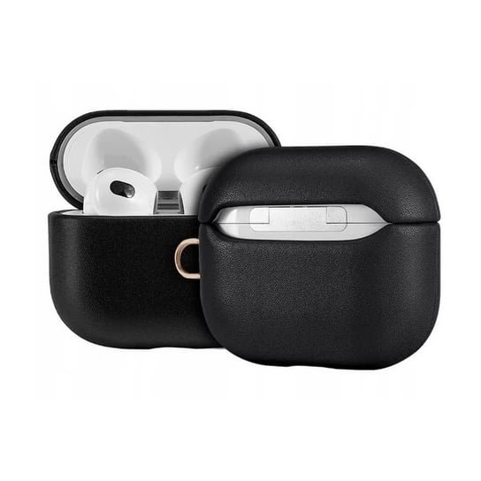 D-Pro Leather Case skórzane etui do Apple AirPods 3 z metalową zawieszką (Czarne) D-pro