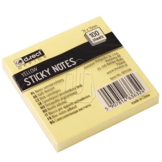 D.Rect 009598 Notes samoprzylepny Sticky Notes 100 kartek żółty 76x76mm D.RECT