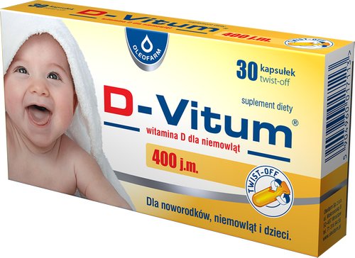 D-Vitum witamina D dla niemowląt 400 j.m. suplement diety, 30 kapsułek twist-off Oleofarm