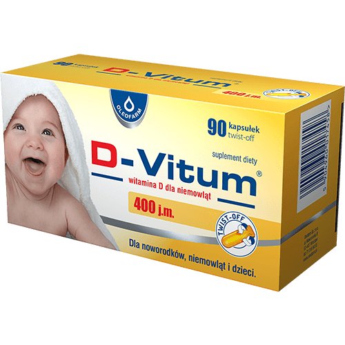 D-Vitum witamina D dla niemowląt 400 j.m, suplement diety, 90 kapsułek twist-off Oleofarm