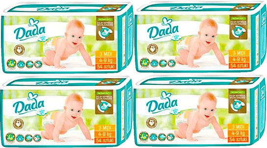 Dada Extra Soft, Pieluchy, 3 Midi (4-9Kg), 4x54szt. Dada