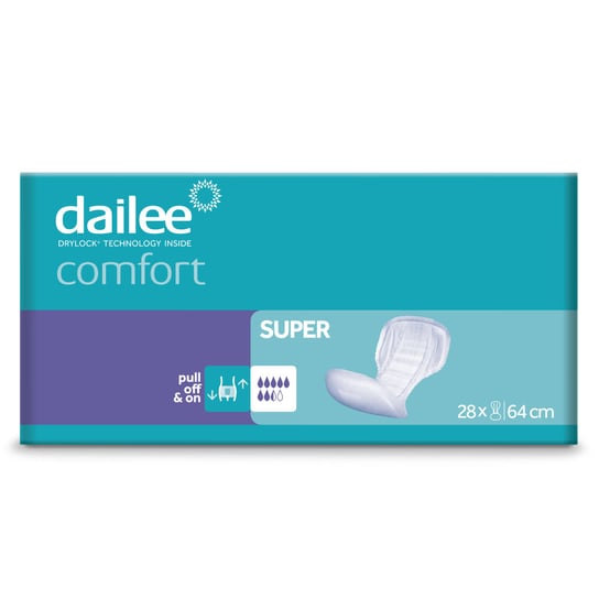 Dailee Comfort Super, 112x Pieluchomajtki Rozmiar Super, 4 Paczek po 28 Majtki Chłonne, Pieluchy Prostokątne, 112 szt Dailee