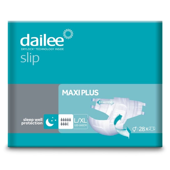 Dailee Slip Maxi Plus L/XL, 112x Pieluchomajtki Rozmiar L/XL, 4 Paczek po 28 Majtki Chłonne, Pieluchy Bielizna Chłonna, 112 szt Dailee