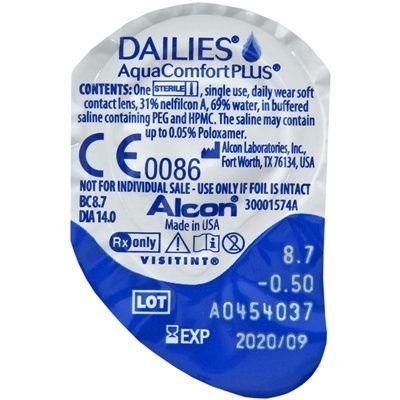 Dailies, AquaComfort Plus, Soczewki jednodniowe -0.50 krzywizna 8,7, 1 szt. Dailies