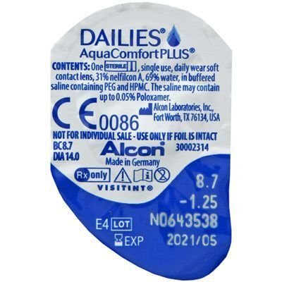 Dailies, AquaComfort Plus, Soczewki jednodniowe -1.25 krzywizna 8,7, 1 szt. Dailies