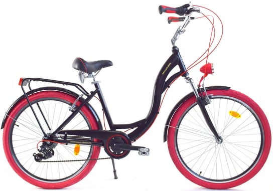 Dallas Bike, Rower miejski, City Alu 26", czarny z czerwonym, damski DALLAS BIKE