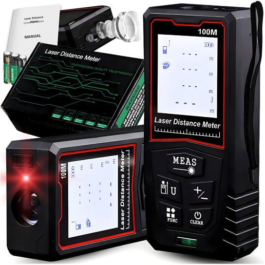 Dalmierz Laserowy 100M Urządzenie Pomiarowe Poziomnica Lcd + Baterie 3Szt. MINEXO
