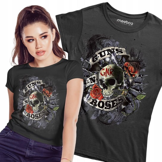 Damska koszulka Guns N' Roses mroczna czaszka i róża prezent dla niej Meeboo