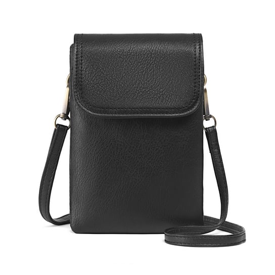 Damska torba na telefon typu crossbody, skórzany portfel z wieloma przegródkami na karty Black INF