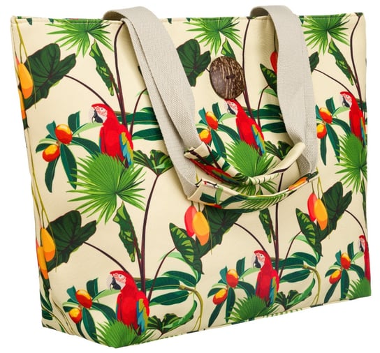 Damska torba plażowa na ramię z motywem tropikalnym, jasnożółta Cavaldi