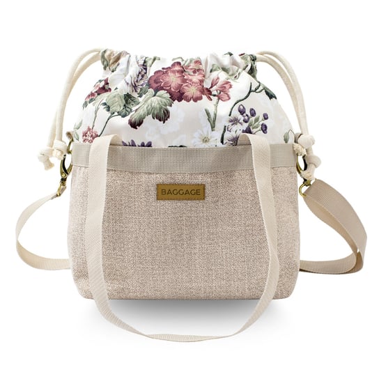 Damska torebka A4 lub A5 - Materiałowa torba na ramię z wewnętrzną kieszonką jako torba na zakupy kwiaty beż Amazinggirl