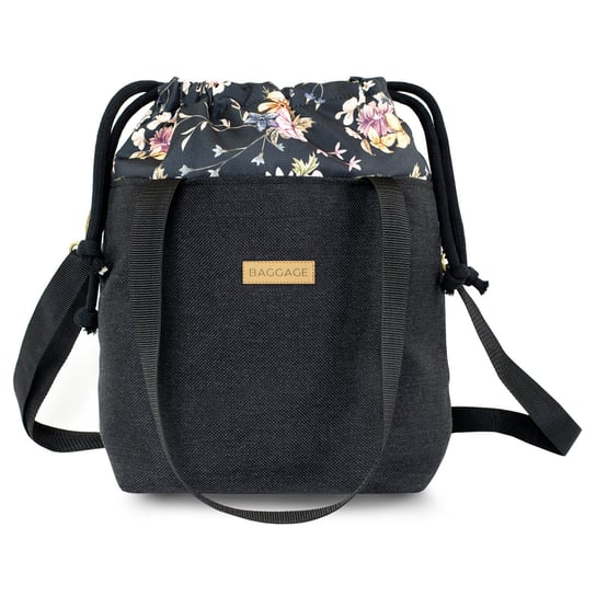 Damska torebka A4 lub A5 - Materiałowa torba na ramię z wewnętrzną kieszonką jako torba na zakupy kwiaty czarna Amazinggirl