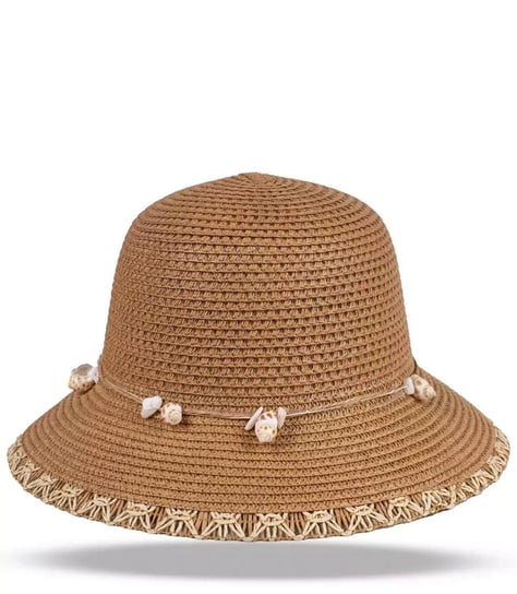 Damski kapelusz słomkowy chapeau-cloche muszelki Agrafka