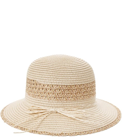 Damski kapelusz słomkowy chapeau-cloche złota nitka Agrafka