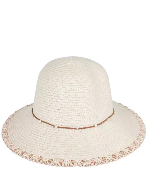 Damski kapelusz słomkowy z rzemykiem z perełkami Agrafka