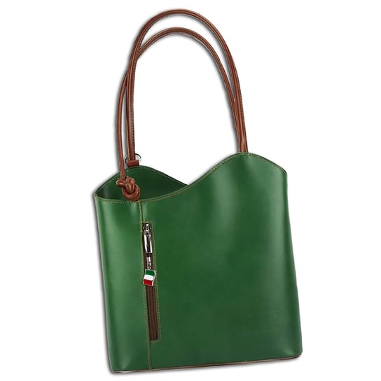 Damski plecak na ramię Florence z prawdziwej skóry, zielono-brązowy 29x9x28 cm OTF106G Florence