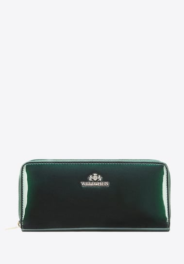 Damski portfel ze skóry lakierowany na suwak ciemny zielony WITTCHEN