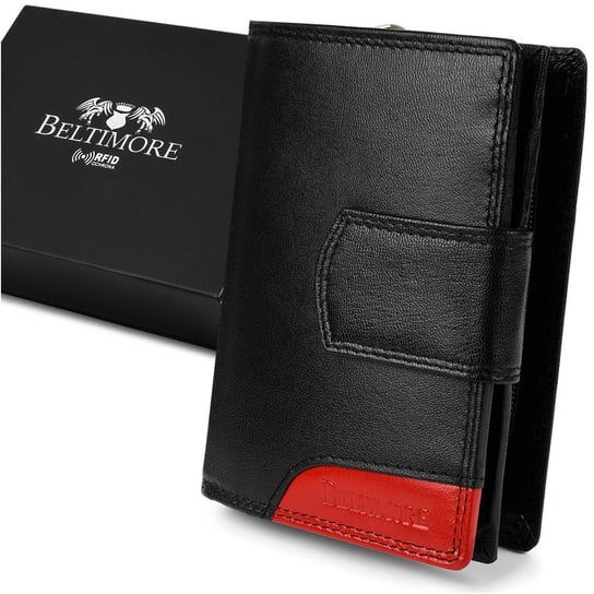 Damski skórzany portfel duży pionowy RFiD czarny BELTIMORE 039 czarny Beltimore