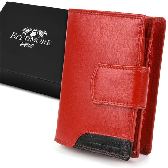 Damski skórzany portfel duży pionowy RFiD czerwony BELTIMORE 039 czerwony Beltimore