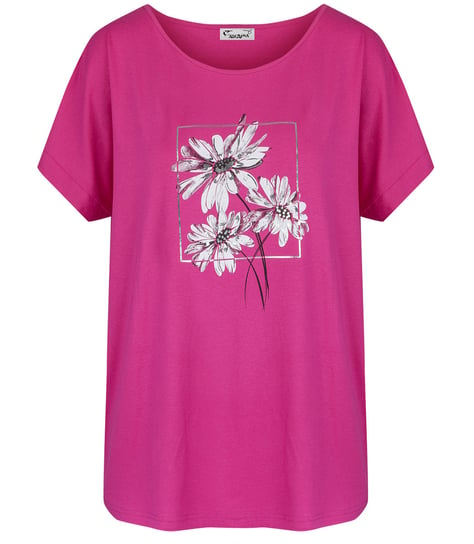 Damski T-shirt koszulka krótki rękaw z nadrukiem w kwiaty SEENA-M Agrafka
