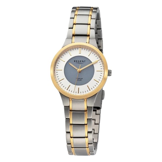 Damski zegarek analogowy Regent na metalowej bransolecie w kolorze srebrno-złotym URBA713 Regent