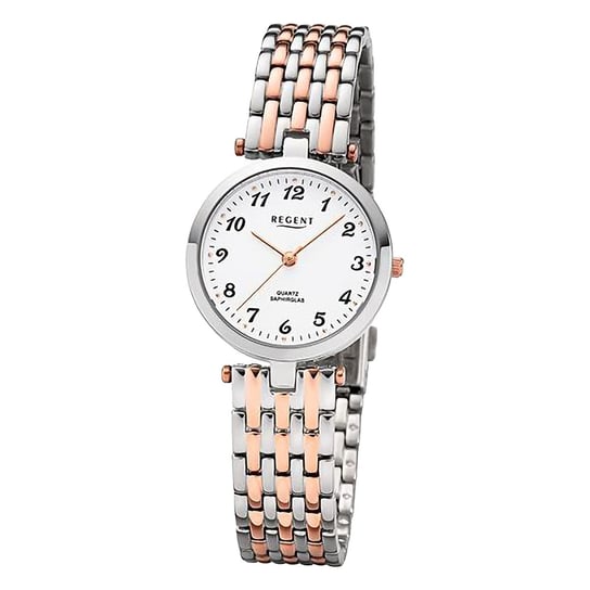 Damski zegarek analogowy Regent z metalową bransoletą w kolorze srebrnym, różowo-złotym URF1324 Regent