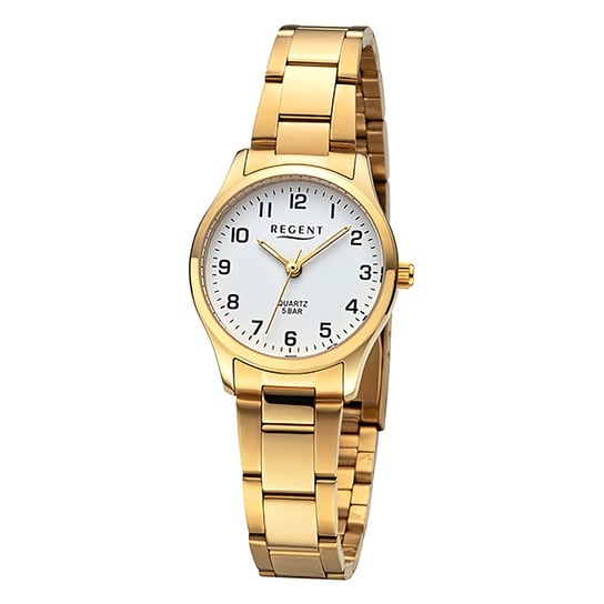 Damski zegarek analogowy Regent z metalową bransoletą w kolorze złotym URF1421 Regent